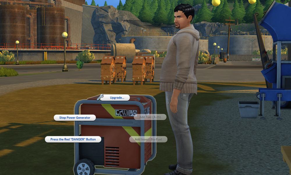 The Sims 4 Eco Lifestyle using bio fuel made from an insect farm in my generator