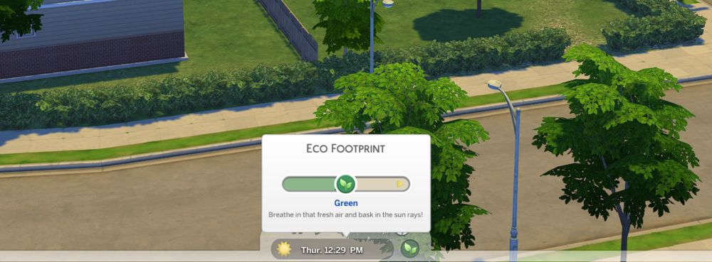 The Sims 4 Eco Lifestyle - You can see your neighborhood's eco footprint by hovering over this area in live mode