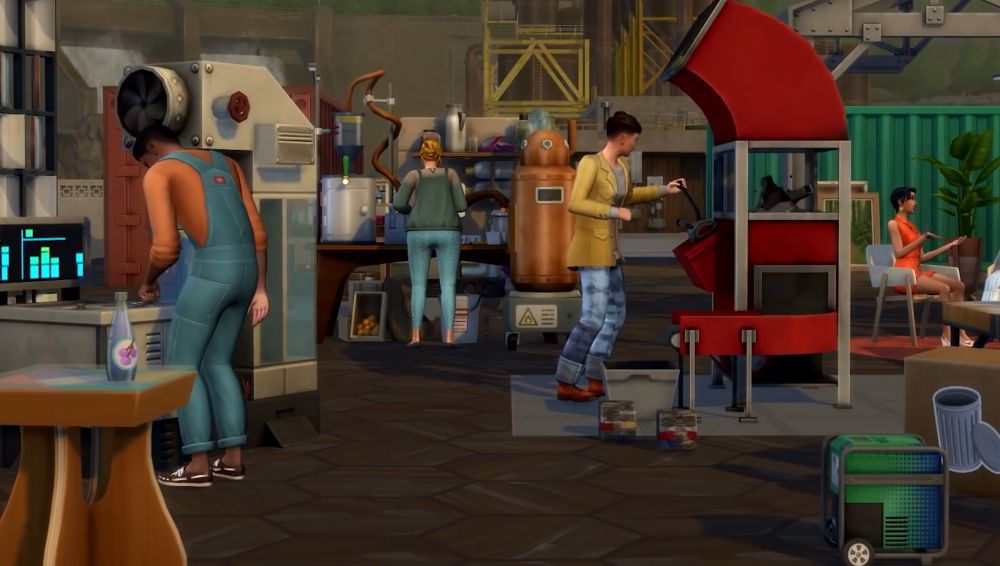 The Sims 4 Eco Lifestyle - the community lot transformed into a maker space.