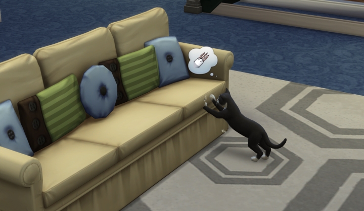 Cats tear up furniture in the Sims 4 Cats and Dogs Pets Expansion