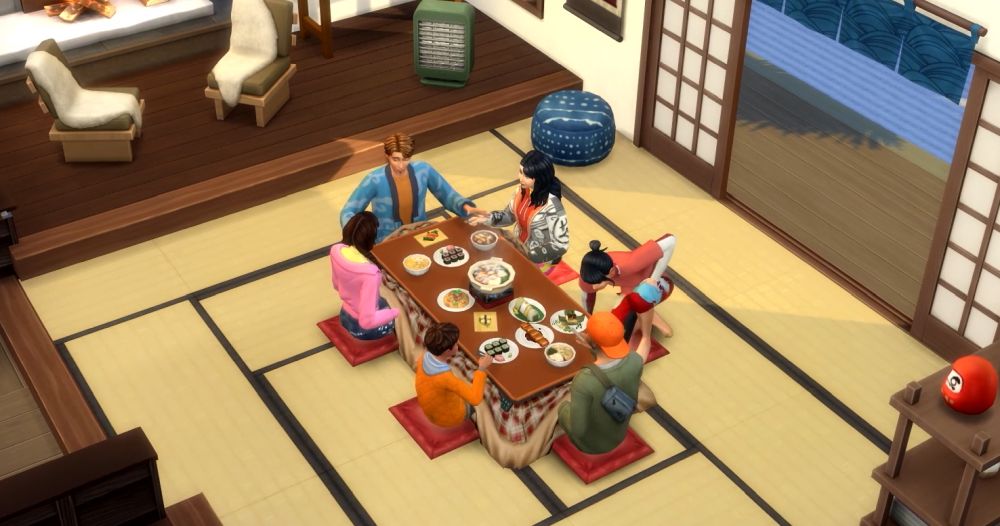 The Sims 4 Snowy Escape Expansion Pack - japanese cuisine and kotatsu table