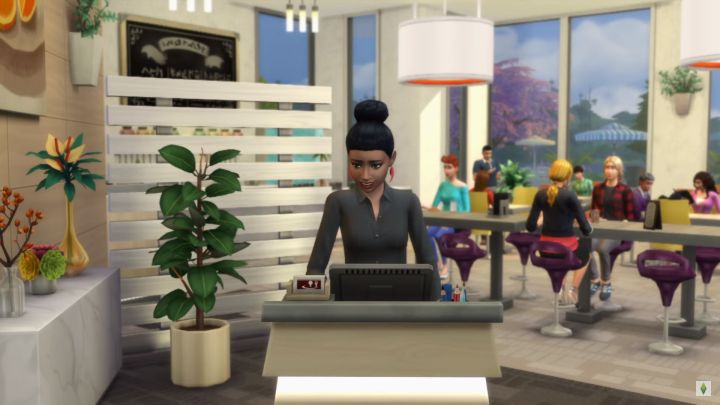A Sim greets a group coming to a restaurant to Dine Out