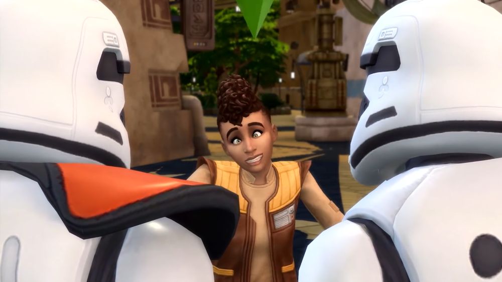 Make a silly face to Stormtroopers in The Sims 4 Journey to Batuu Game Pack