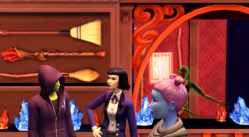 We know that shopkeepers will sell brooms and wands for your Sims, as well as crafting materials. 