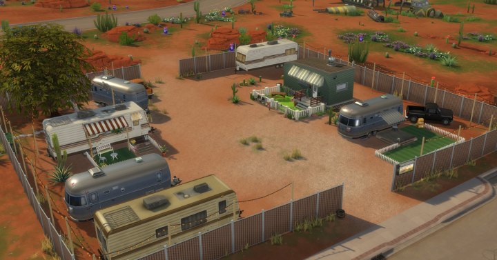 The Sims 4 fake trailer park in the Strangerville Game Pack