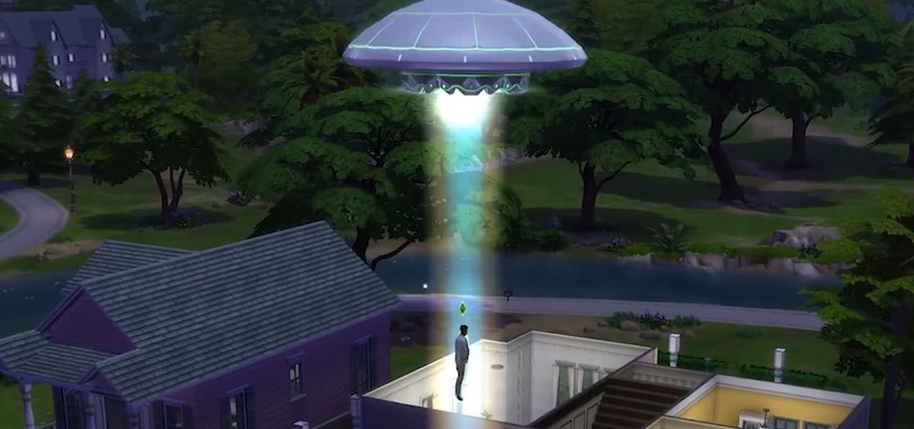 A UFO abducts a Sim in The Sims 4