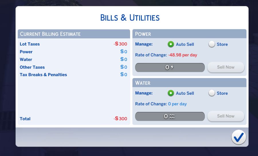 New bills interface in The Sims 4