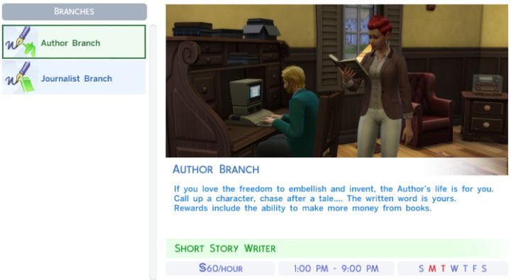 The Sims 4's Writer Career Branches